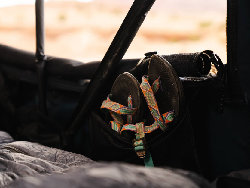 Detailed view of the pockets inside the TentBox Lite XL rooftop tent