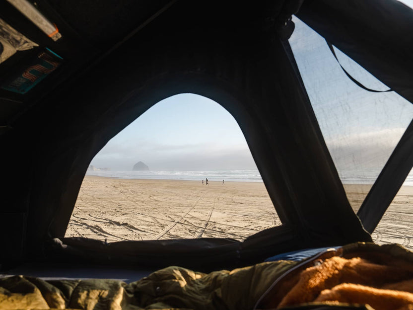 Oregon beach views from inside the TentBox Cargo 2.0