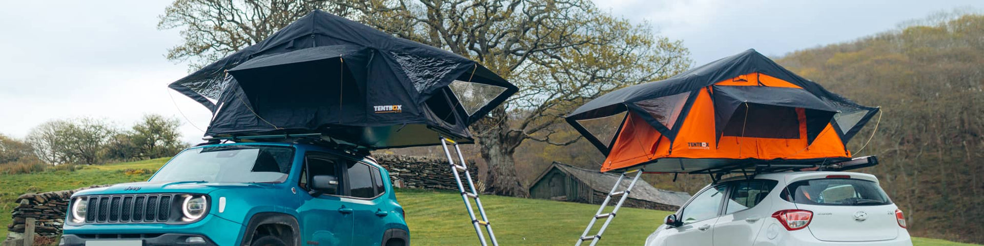 Two TentBox Lite roof tents at a camp site in the Lake District