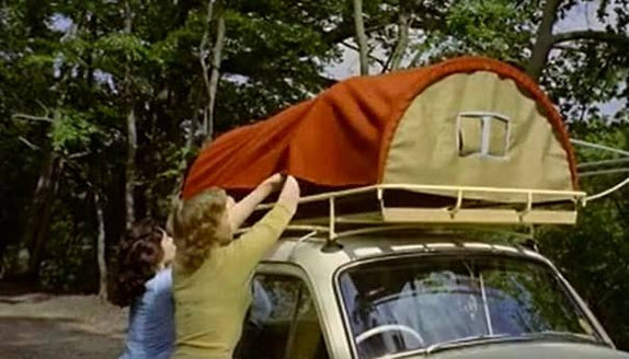 A vintage car roof tent from 1956